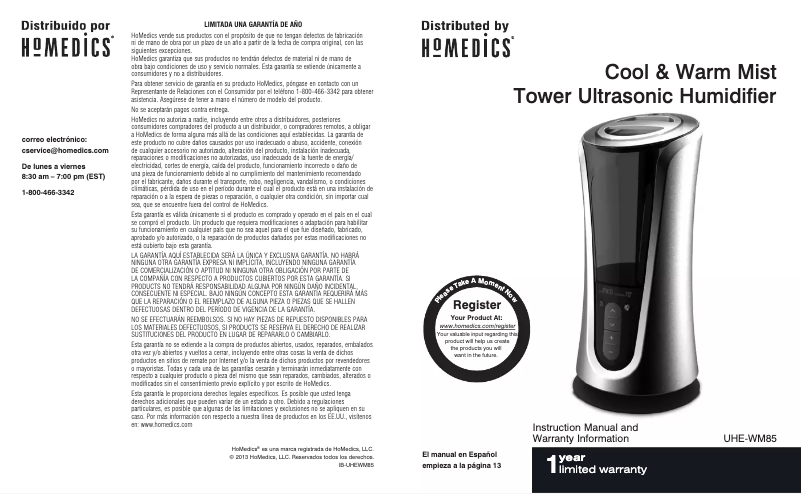 Page 1 of the manual User Manual Homedics WarmCool Mist Ultrasonic Humif