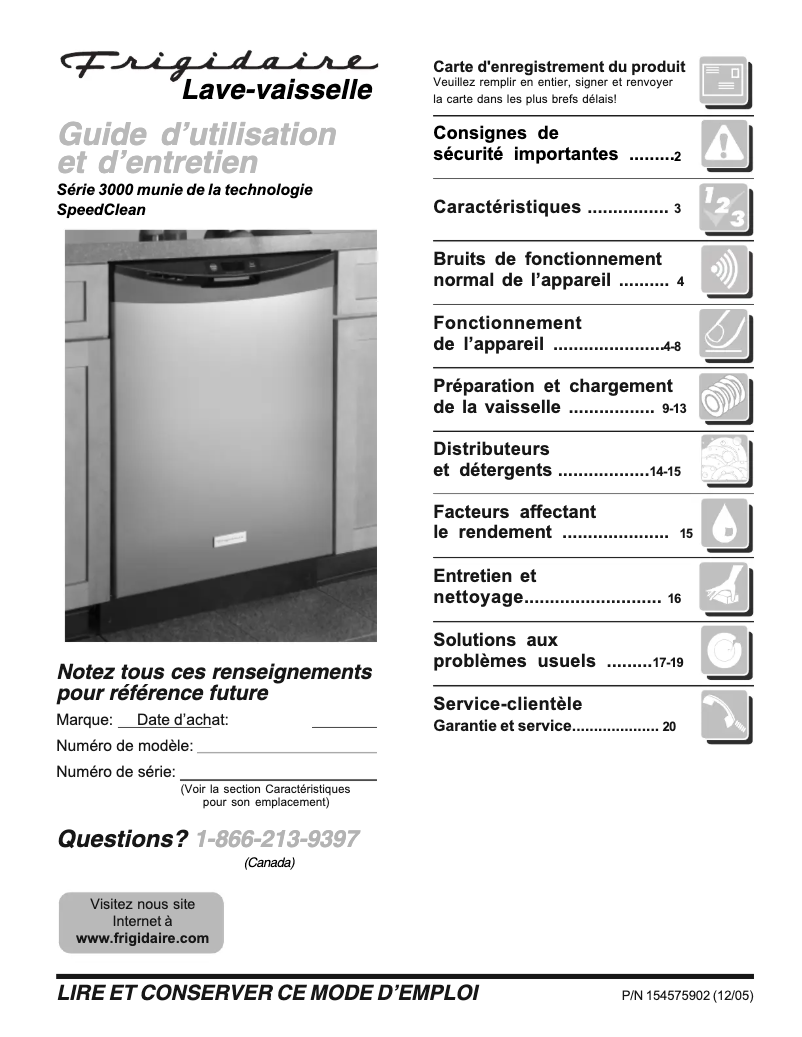 Page 1 de la notice Manuel utilisateur Frigidaire GLD3450RDQ
