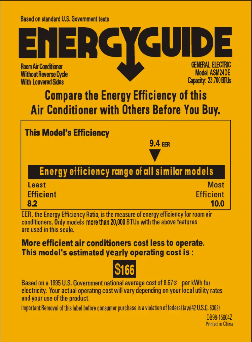 Page n°1 - Label énergétique GE ASM24DE