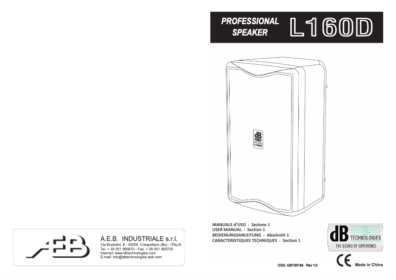 Page 1 de la notice Manuel utilisateur DB Technologies L 160 D