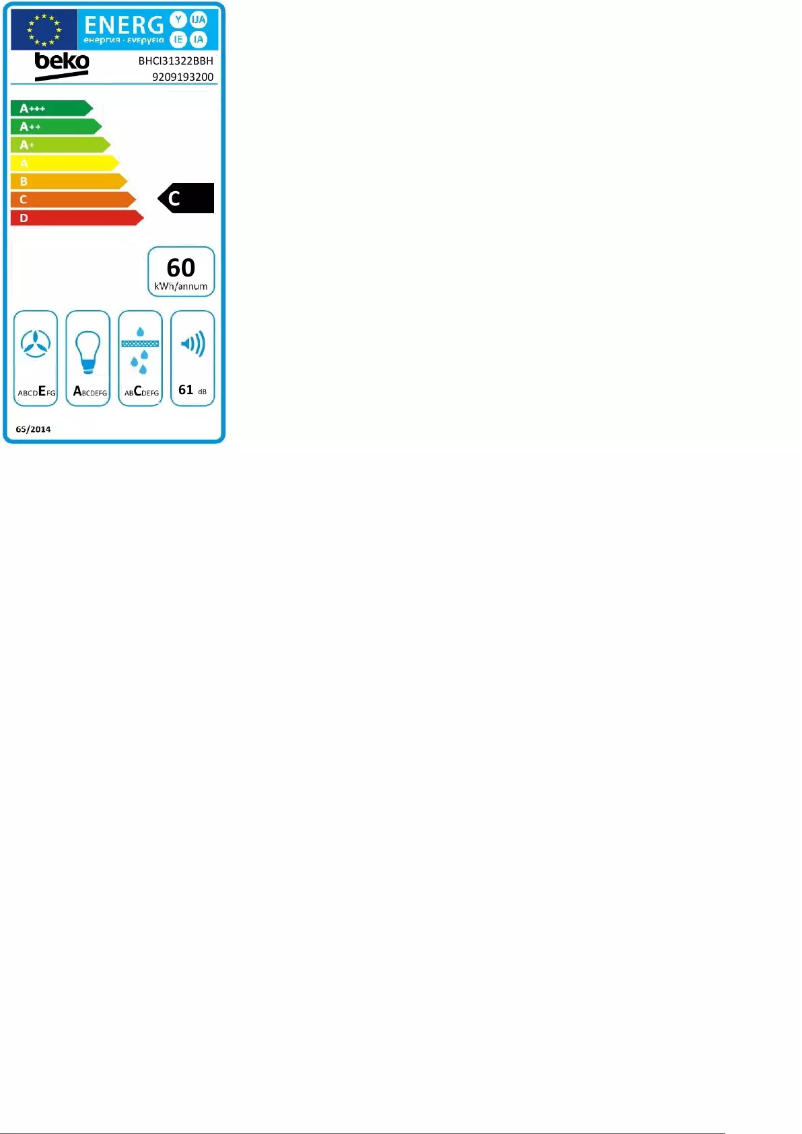 Page 1 de la notice Label énergétique Beko BHCI31322BBH