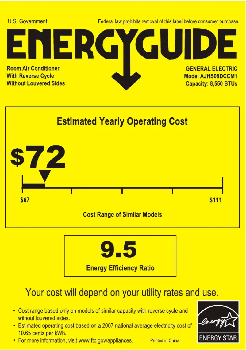 Página 1 del manual Etiqueta energética GE AJHS08DCC