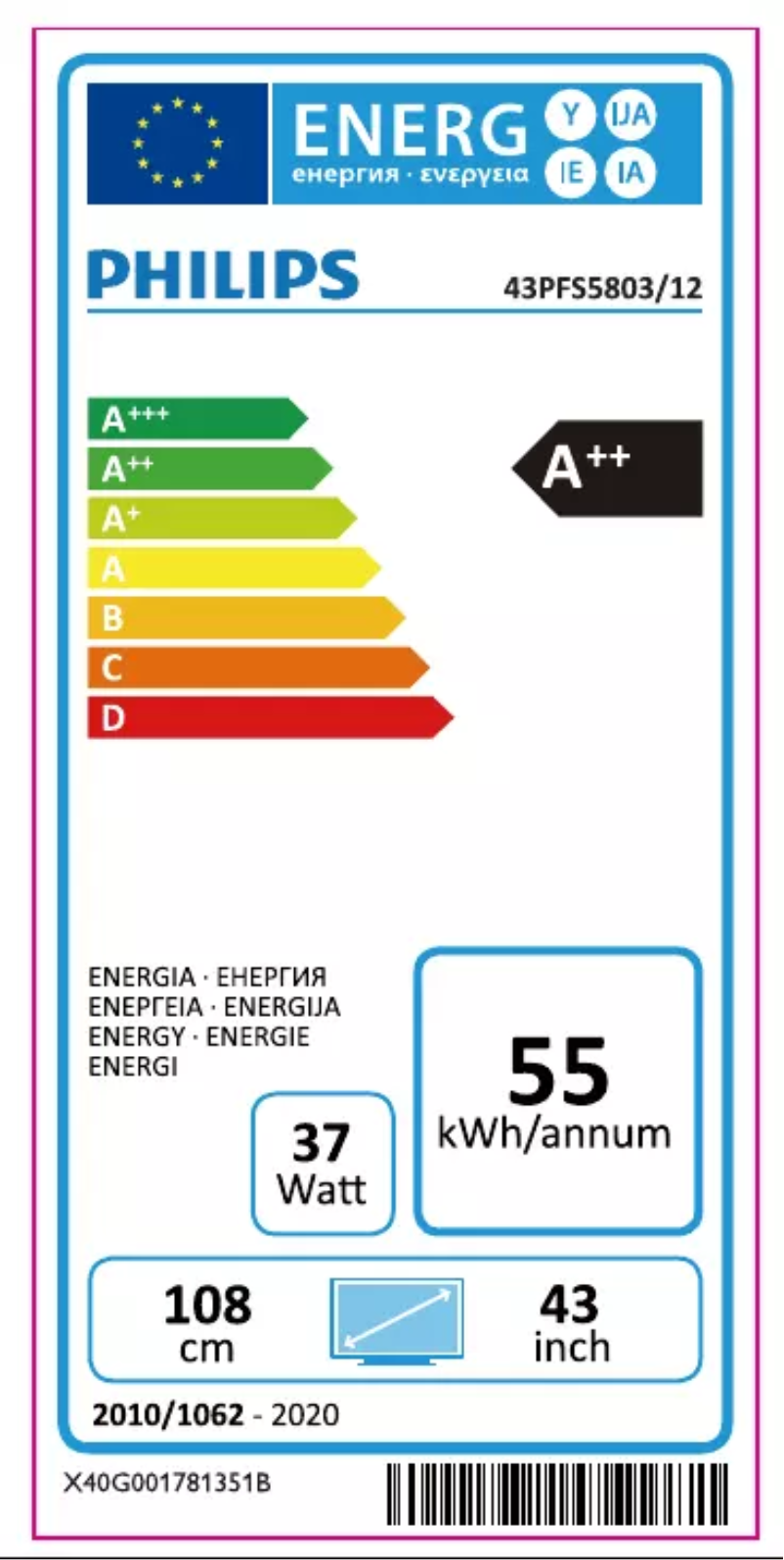 Page n°1 - Label énergétique Philips 43PFS5803