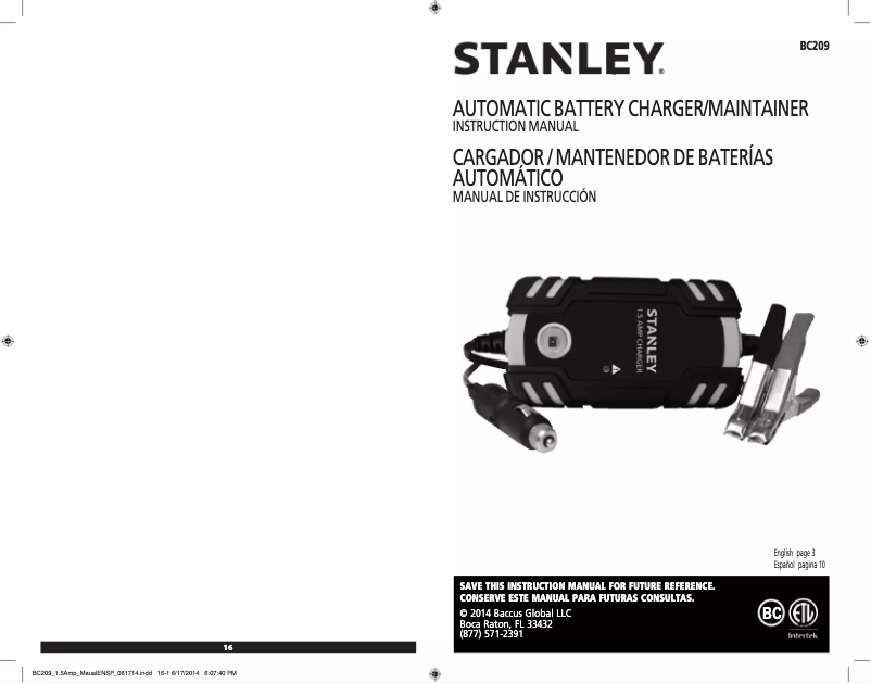 Page 1 de la notice Manuel utilisateur Stanley BC209