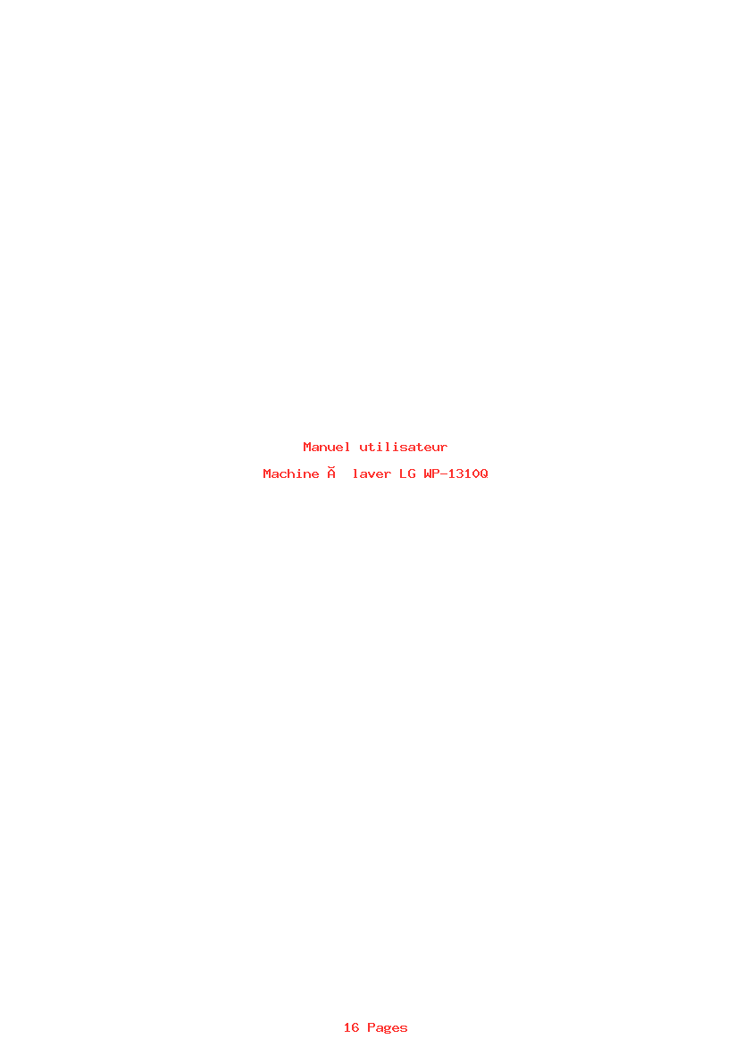 Page 1 de la notice Manuel utilisateur LG WP-1310Q