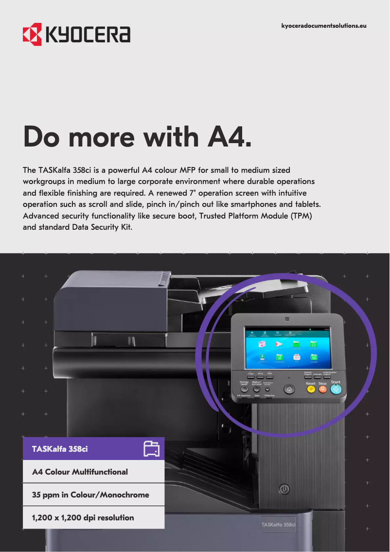 Page 1 de la notice Fiche technique Kyocera TASKalfa 358ci
