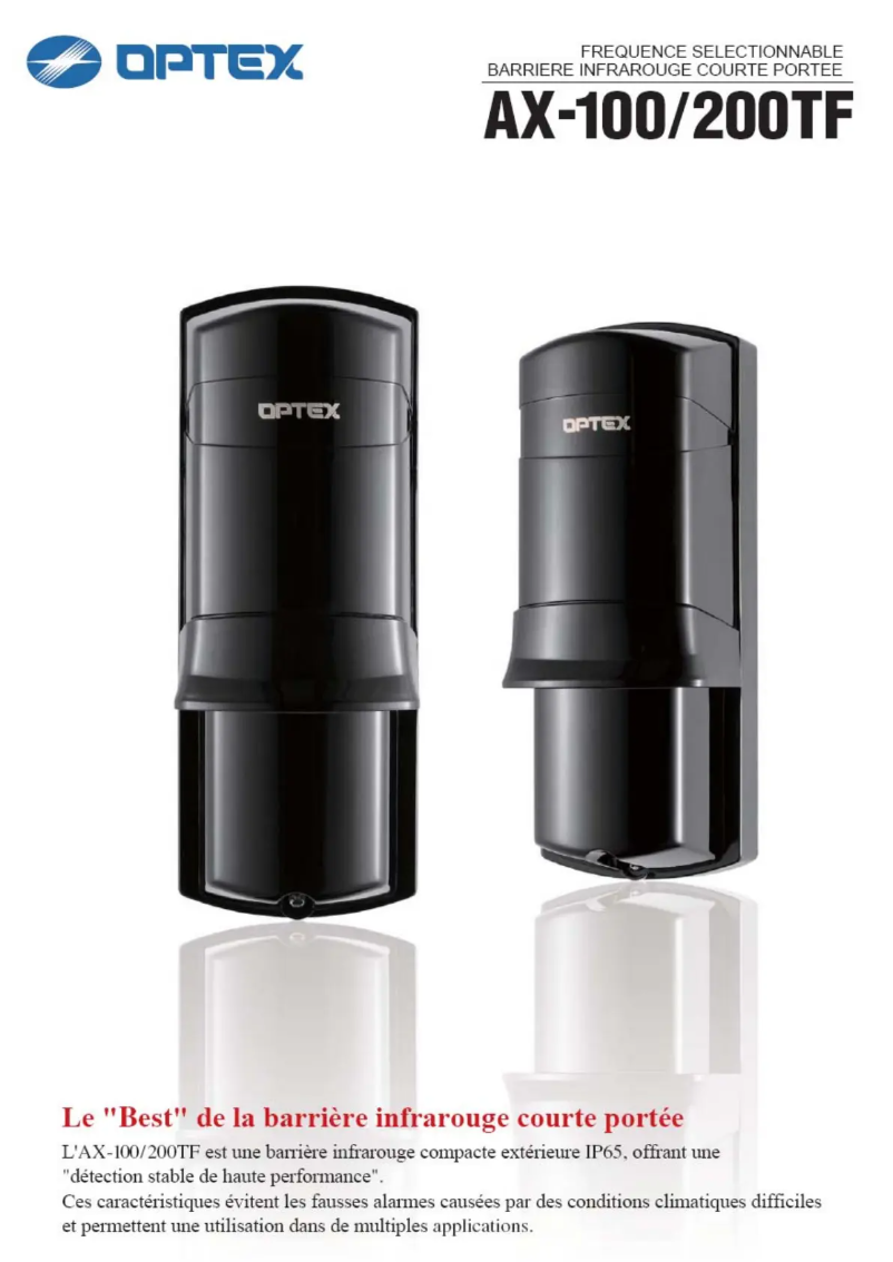 Page 1 de la notice Fiche technique Optex AX-100TF