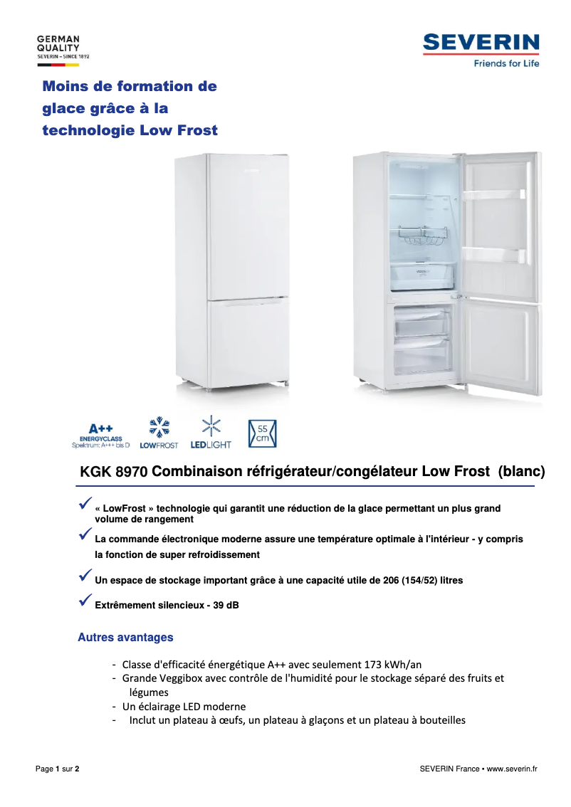 Page 1 de la notice Fiche technique Severin KGK 8970