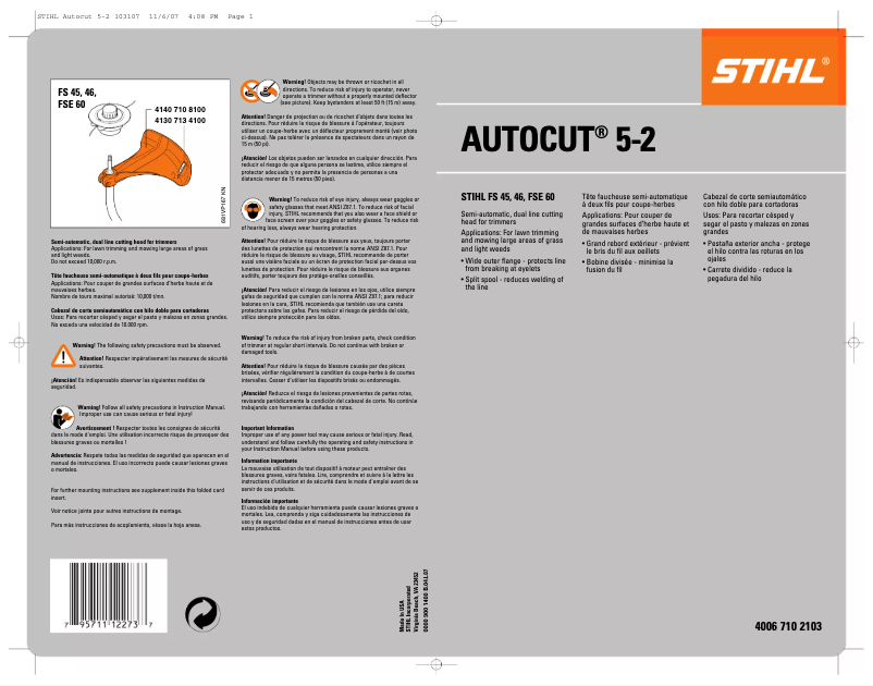 Page 1 de la notice Manuel utilisateur Stihl AutoCut 5-2