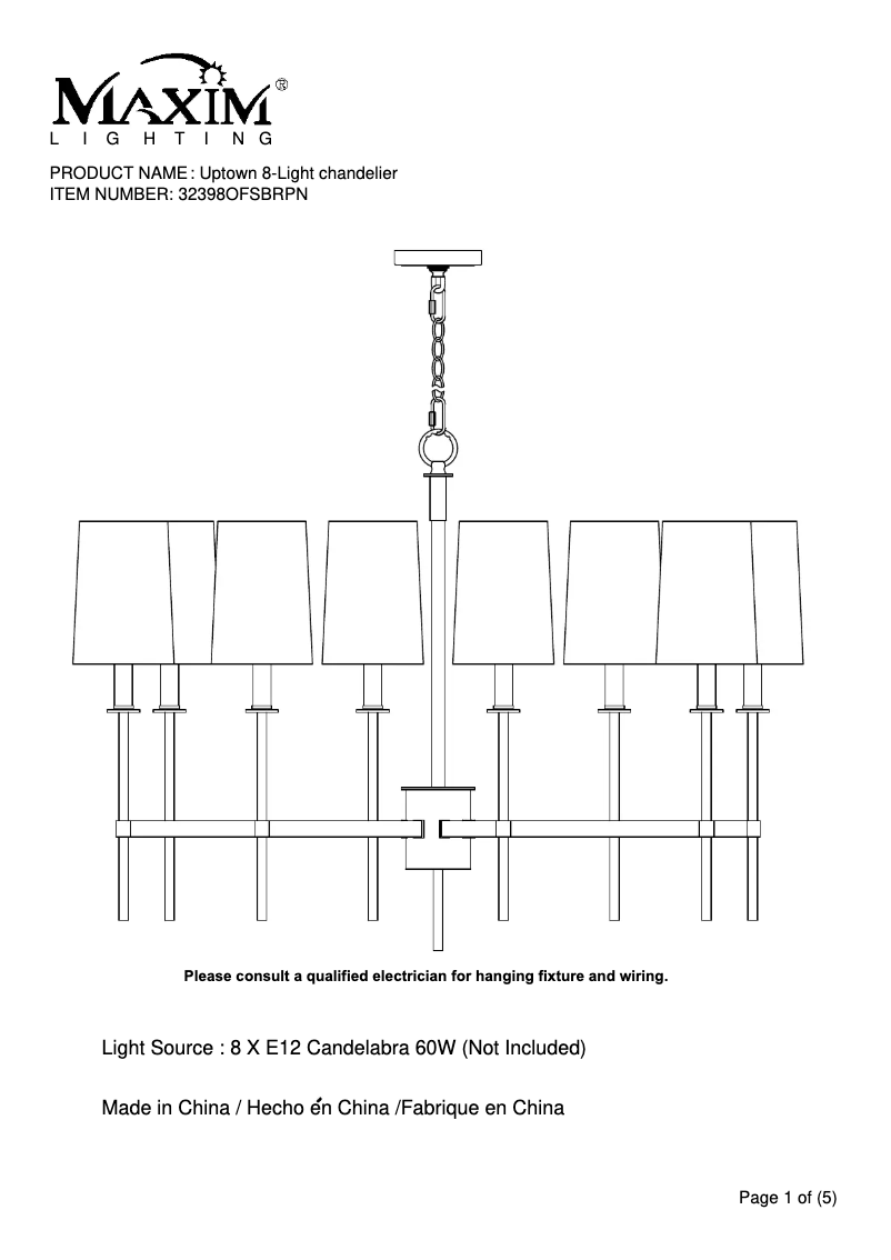 Page 1 de la notice Manuel utilisateur Maxim Uptown 32398OFSBRPN
