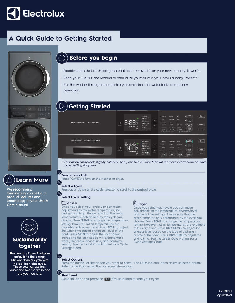 Página 1 del manual Guía de inicio rápido Electrolux ELTG7600AW
