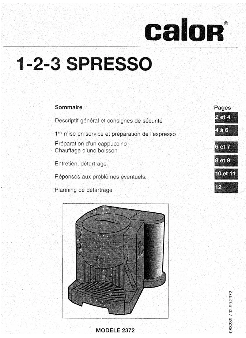 Page 1 de la notice Manuel utilisateur Calor 1-2-3 Spresso 2372