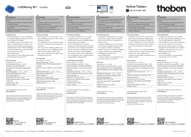 Page 1 de la notice Manuel utilisateur Theben LUXORliving RF1