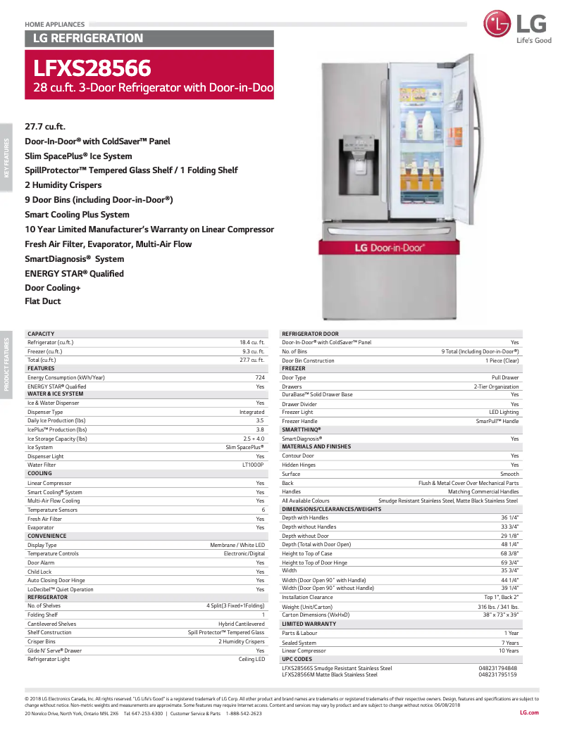 Page 1 de la notice Fiche technique LG LFXS28566M