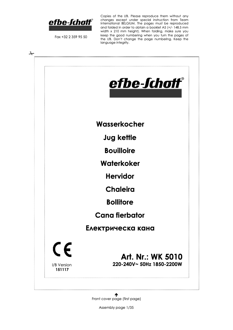 Page 1 de la notice Manuel utilisateur Efbe-Schott WK 5010