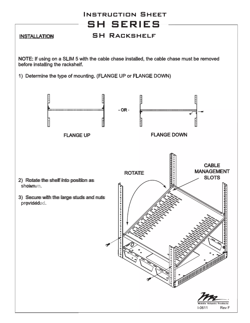 Page 1 de la notice Manuel utilisateur Middle Atlantic SH-5A-26