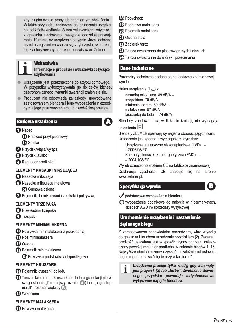 Page 1 de la notice Manuel utilisateur Zelmer 491.4 NM