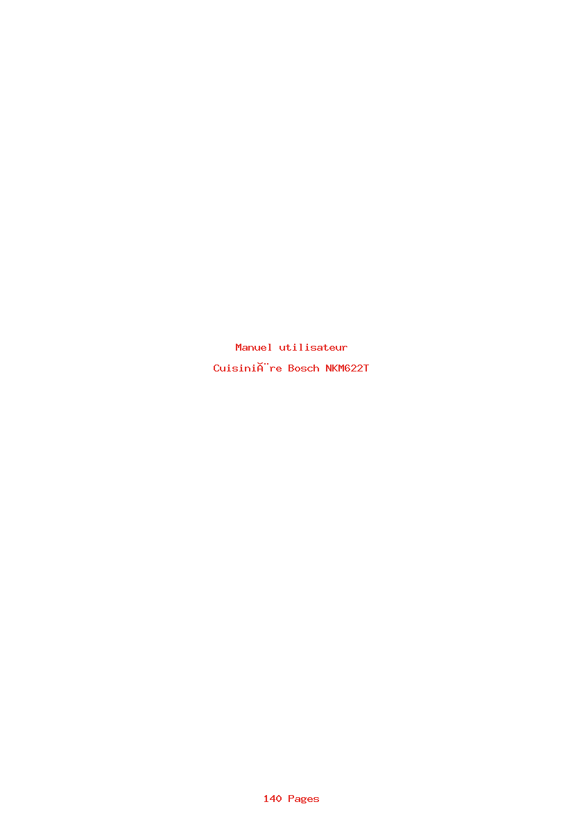 Page 1 de la notice Manuel utilisateur Bosch NKM622T