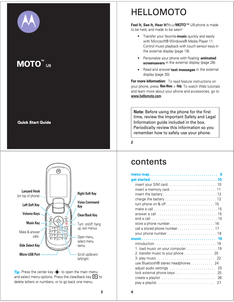 Page 1 de la notice Guide de démarrage rapide Motorola Moto U9