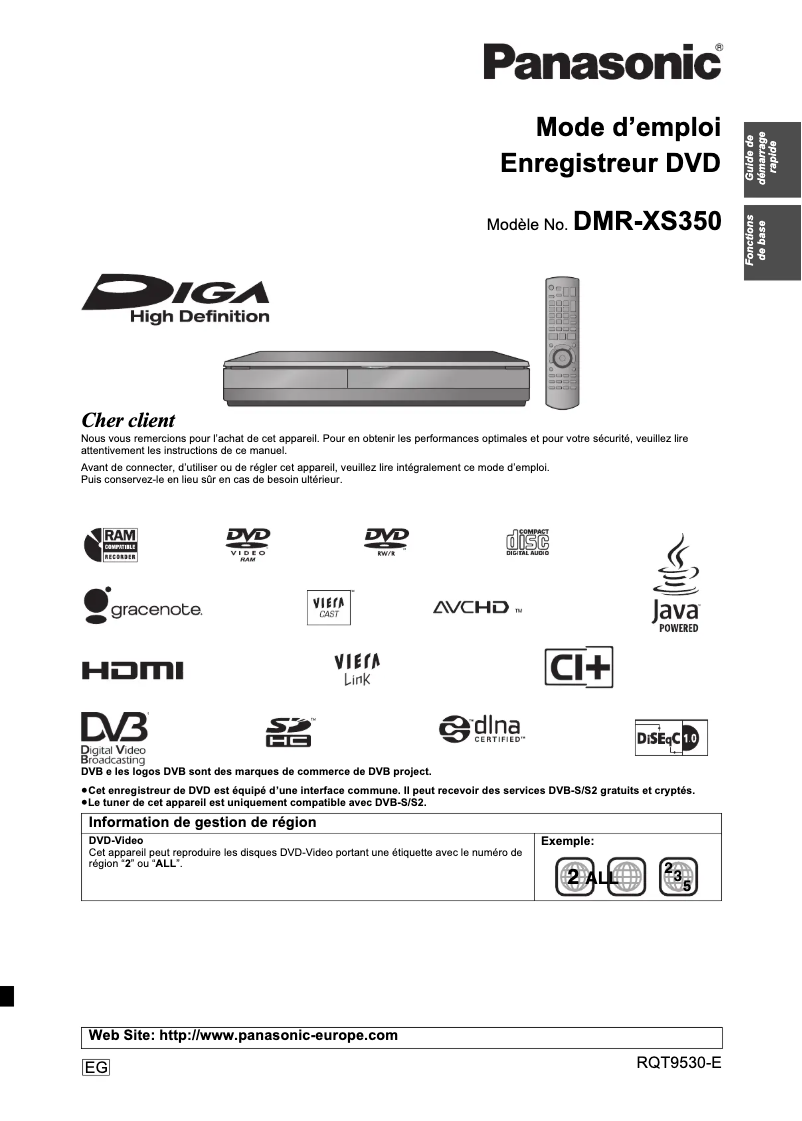 Page 1 de la notice Manuel utilisateur Panasonic DMR-XS350