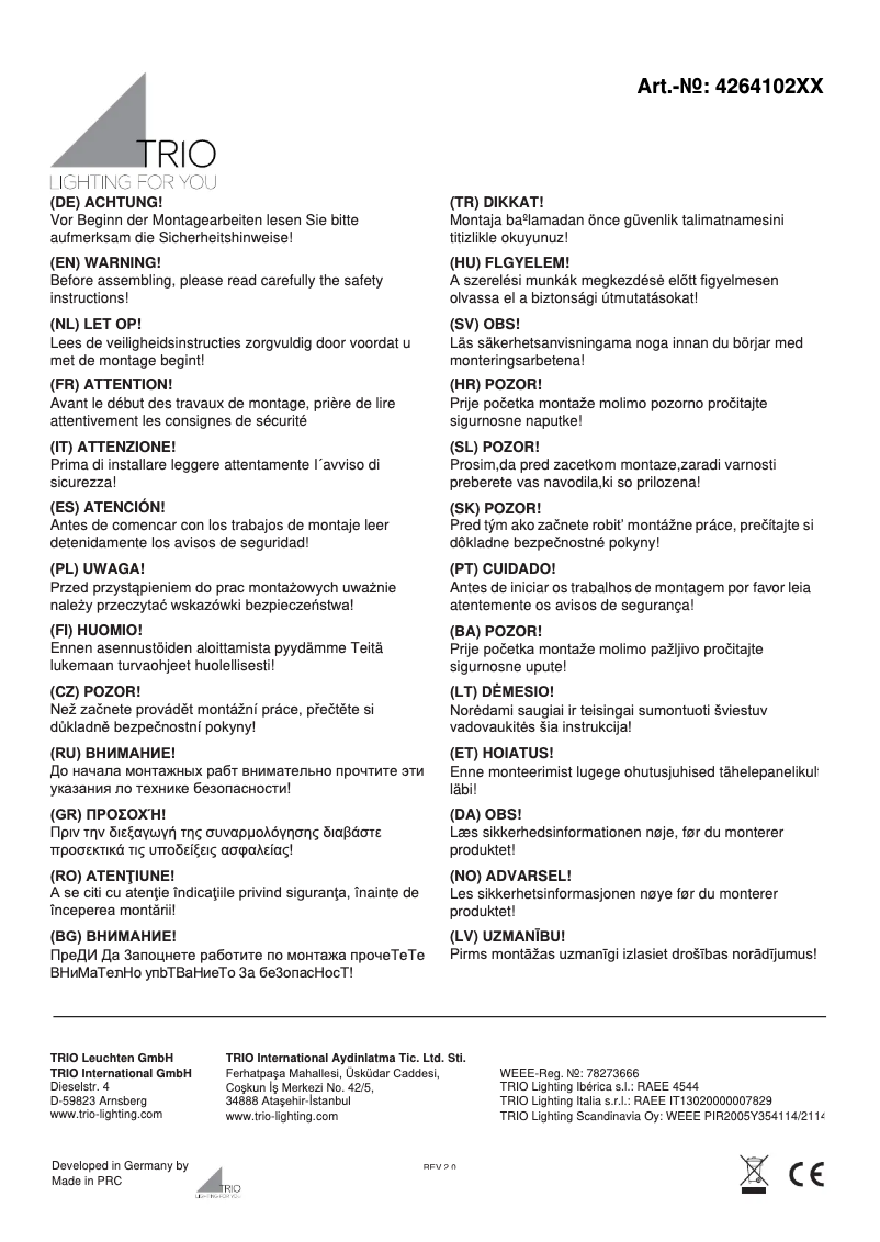 Page 1 de la notice Manuel utilisateur Trio Lighting Arizona 426410208