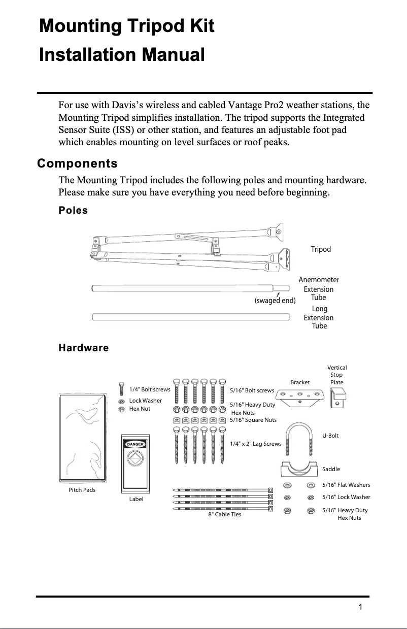 Page 1 de la notice Manuel utilisateur Davis 7716 tripod