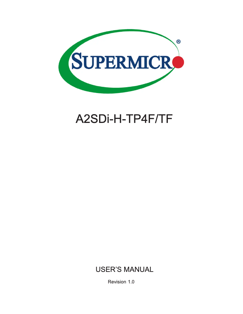 Page 1 de la notice Manuel utilisateur Supermicro A2SDi-H-TP4F