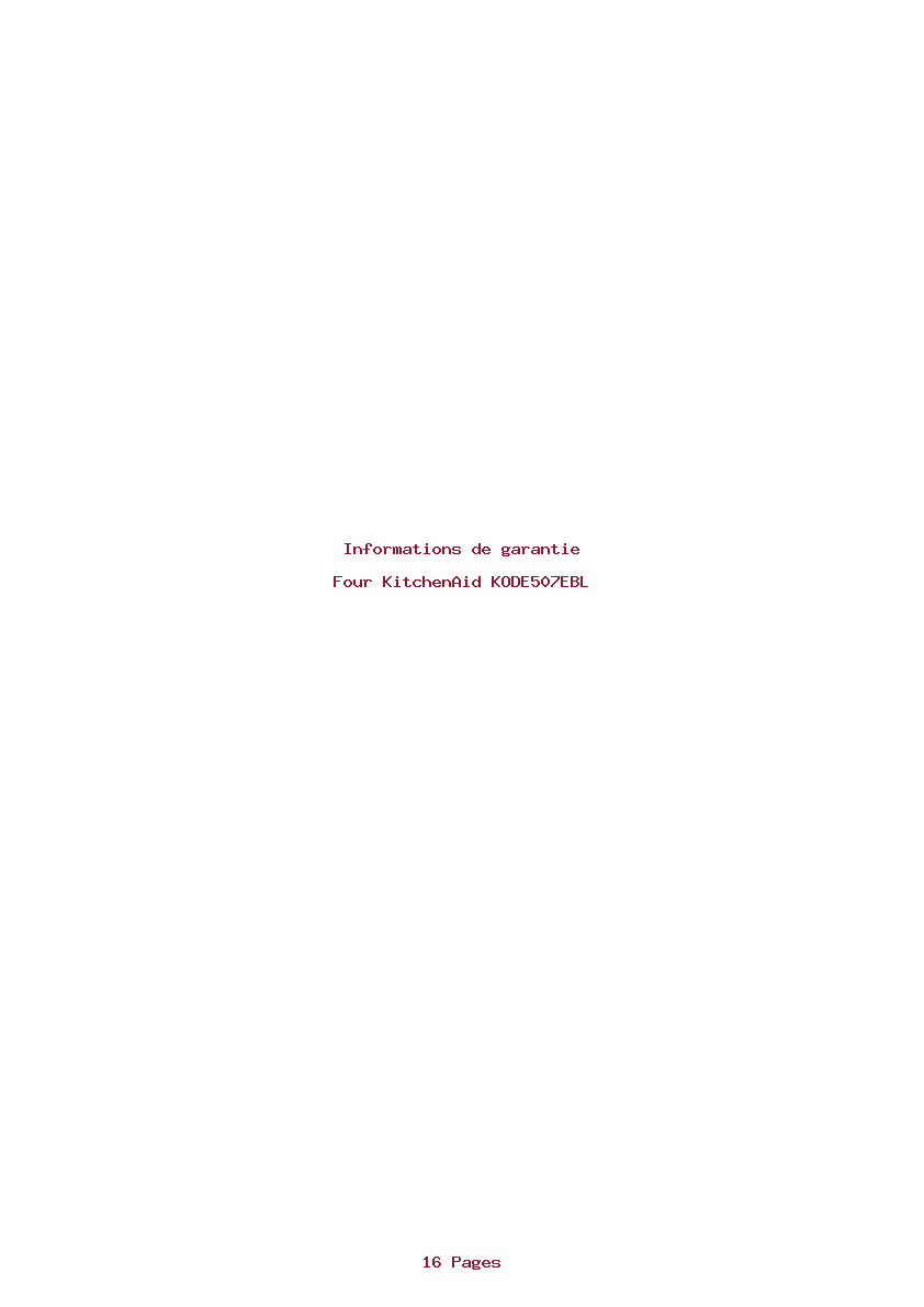 Page 1 de la notice Informations de garantie KitchenAid KODE507EBL