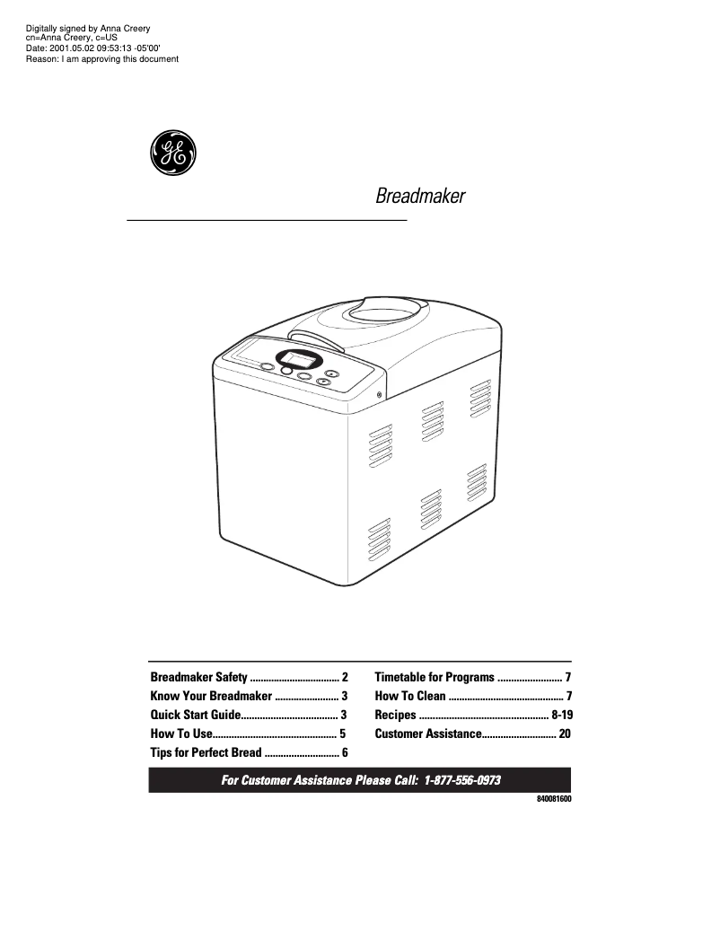 Page 1 de la notice Manuel utilisateur GE 106732