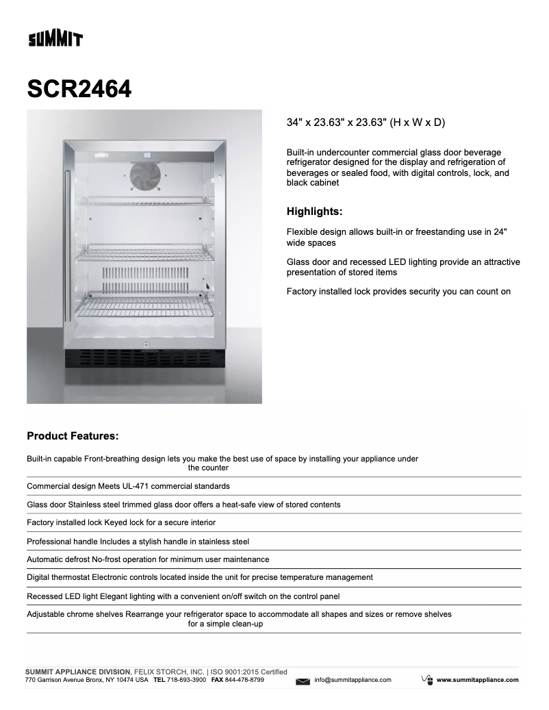 Page 1 de la notice Fiche technique Summit SCR2464