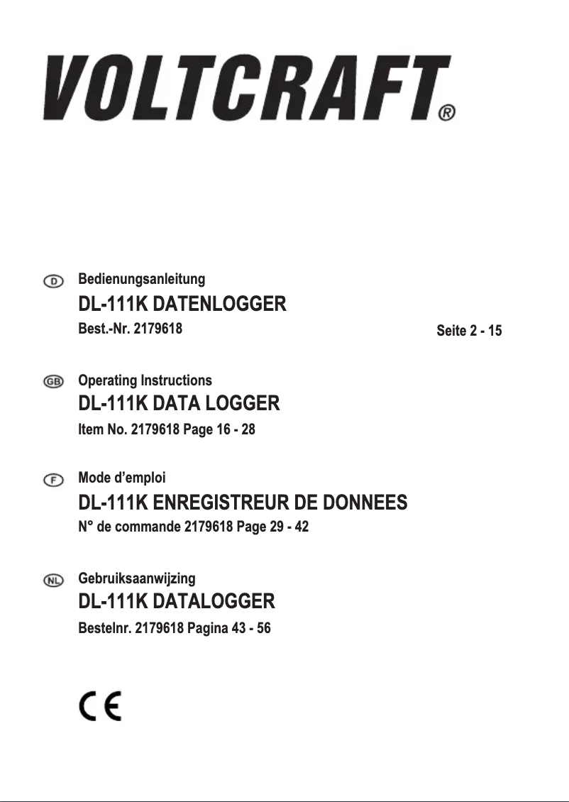 Page 1 de la notice Manuel utilisateur Voltcraft DL-111K