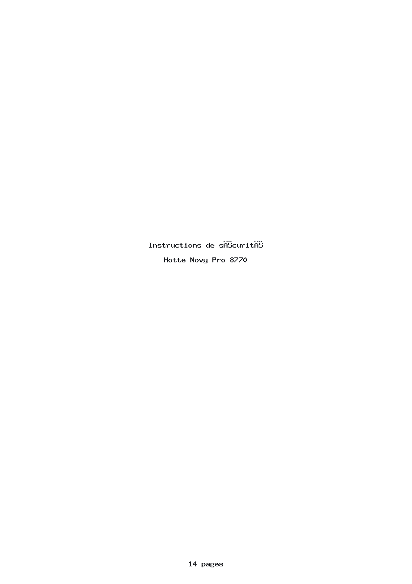 Page 1 de la notice Instructions de sécurité Novy Pro 8770