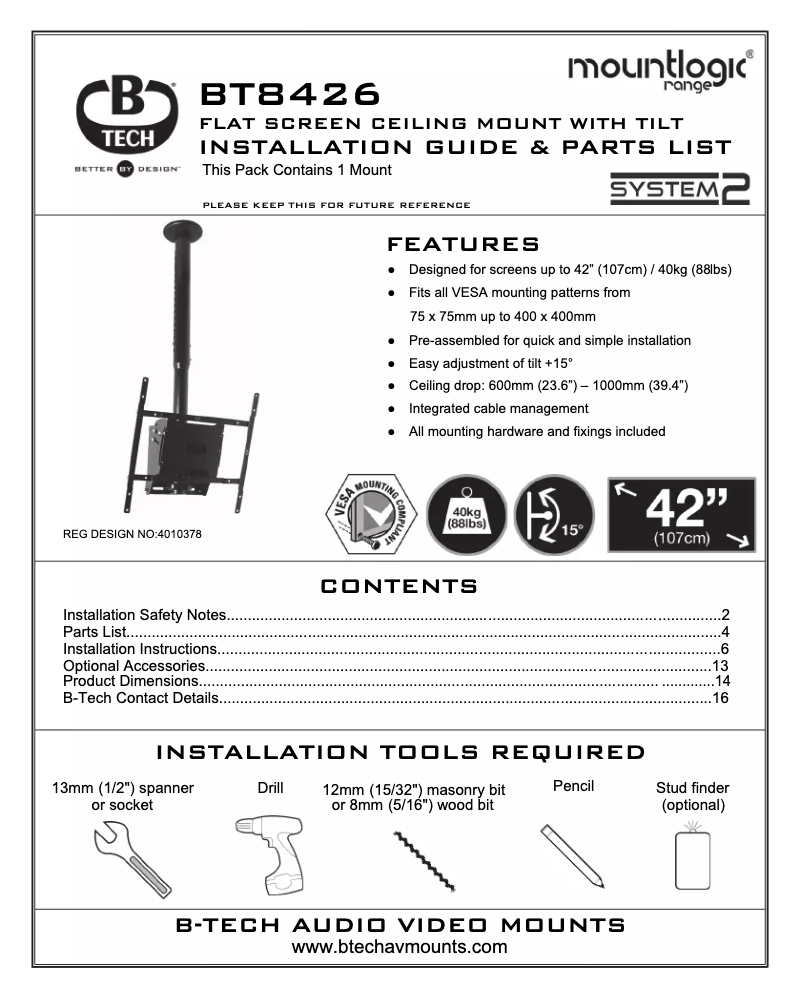 Page 1 of the manual User Manual B-Tech BT8426