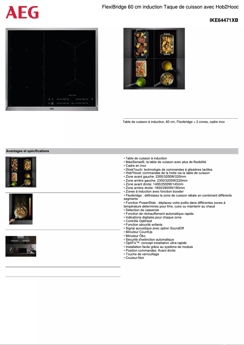 Page 1 de la notice Fiche technique AEG IKE64471XB