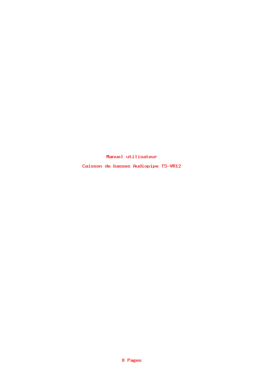 Page 1 de la notice Manuel utilisateur Audiopipe TS-VR12