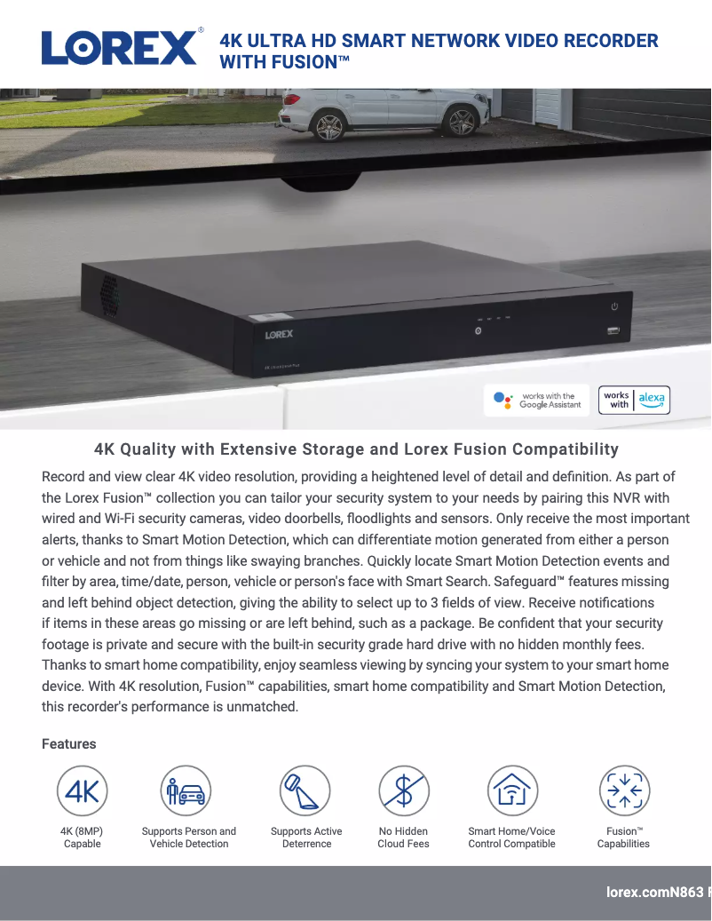 Page 1 de la notice Fiche technique Lorex N863A63BG