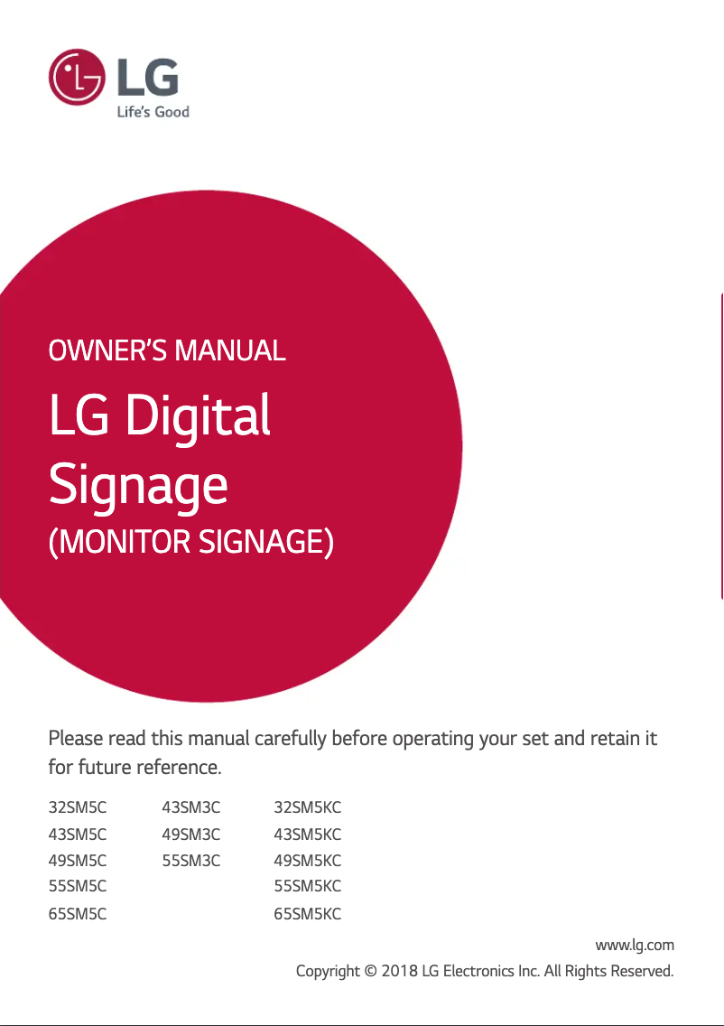Page 1 de la notice Manuel utilisateur LG 49SM3C