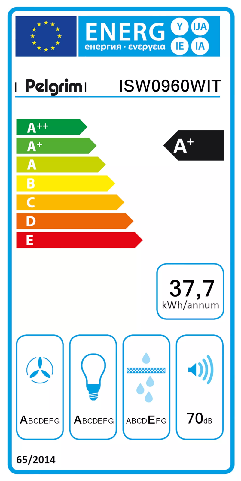 Page 1 de la notice Label énergétique Pelgrim ISW0960WIT