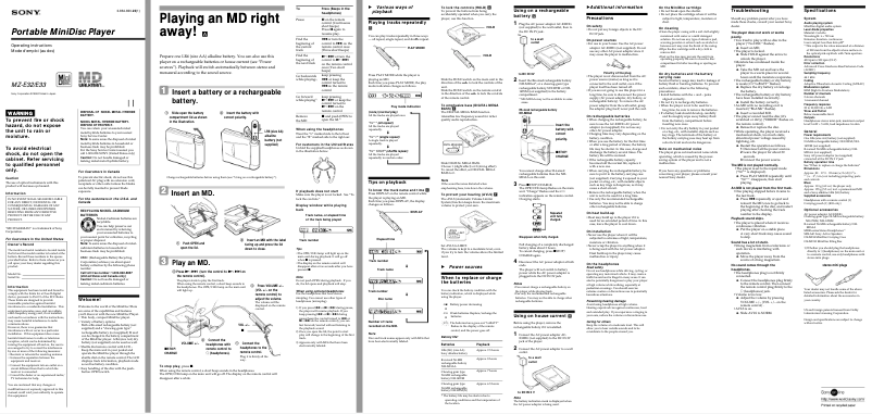 Page 1 de la notice Manuel utilisateur Sony MZ-E33