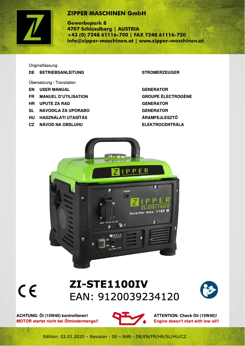 Page 1 de la notice Manuel utilisateur Zipper ZI-STE1100IV