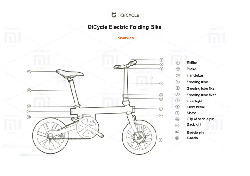 Page 1 de la notice Manuel utilisateur Xiaomi MiJia QiCycle Folding Electric Bike