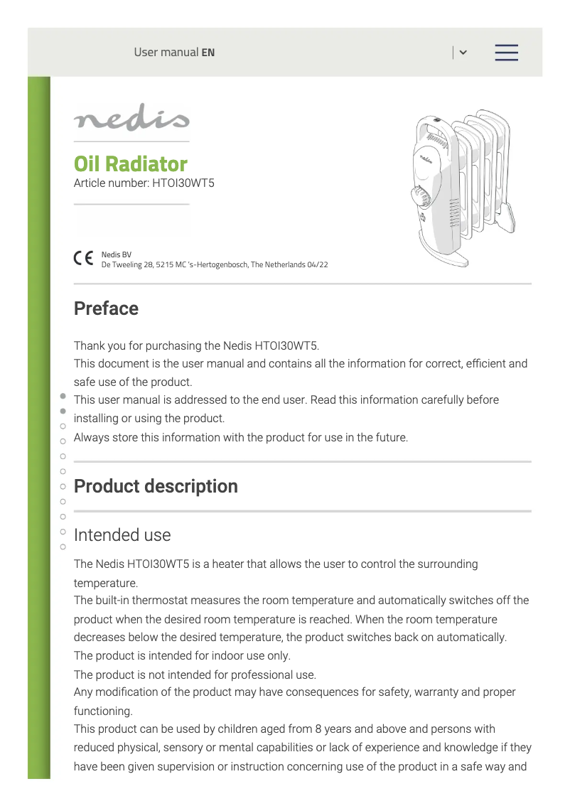 Page 1 de la notice Mode d'emploi Nedis HTOI30WT5