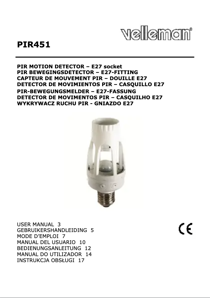 Page 1 de la notice Manuel utilisateur Velleman PIR451
