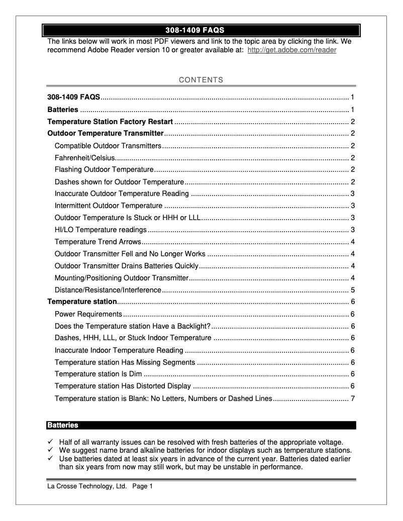 Page 1 de la notice FAQ La Crosse Technology 308-1409W