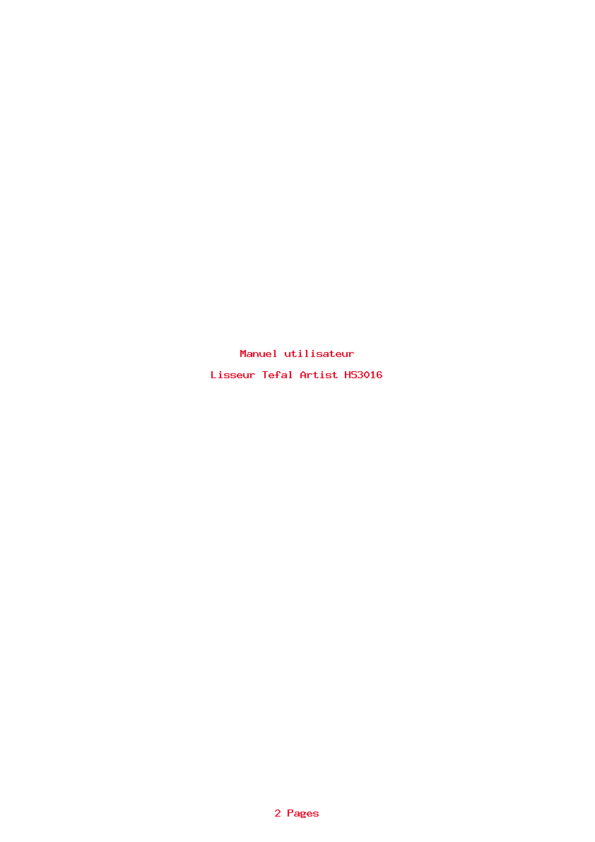 Page 1 de la notice Manuel utilisateur Tefal Artist HS3016