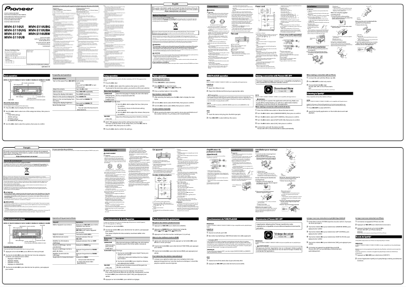 Página 1 del manual Guía de inicio rápido Pioneer MVH-S110UB