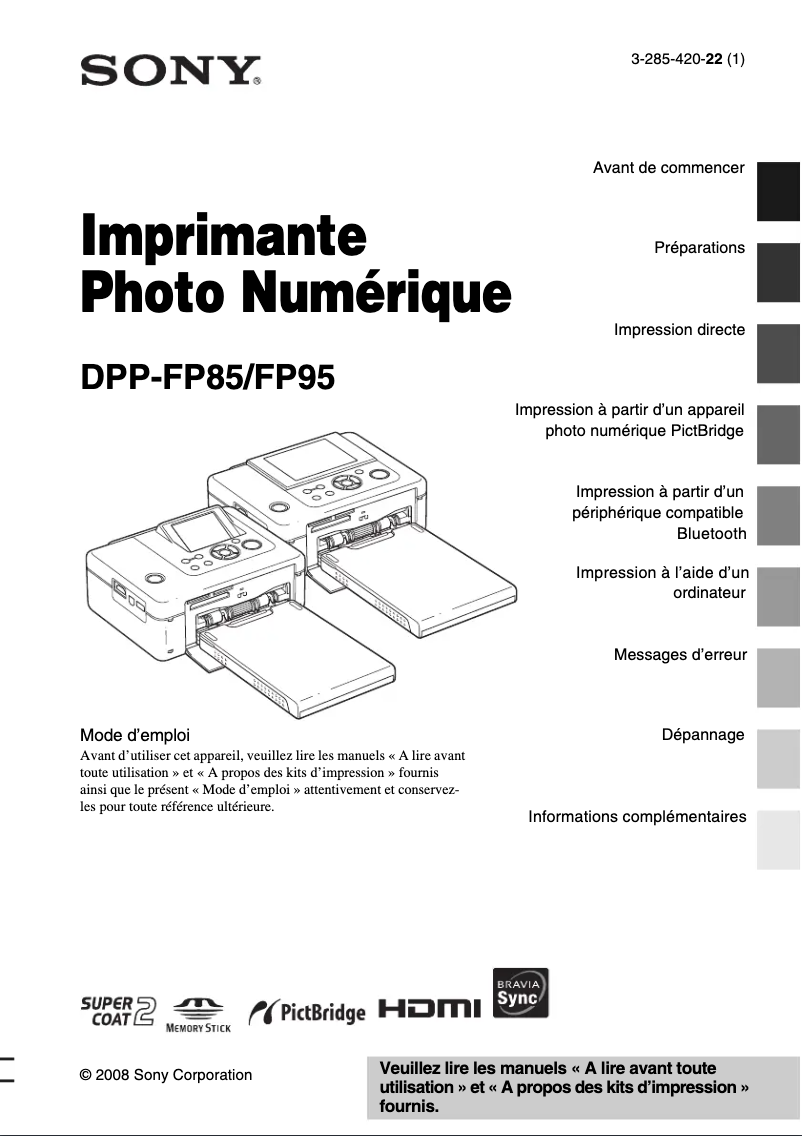 Page 1 de la notice Manuel utilisateur Sony DPP-FP85