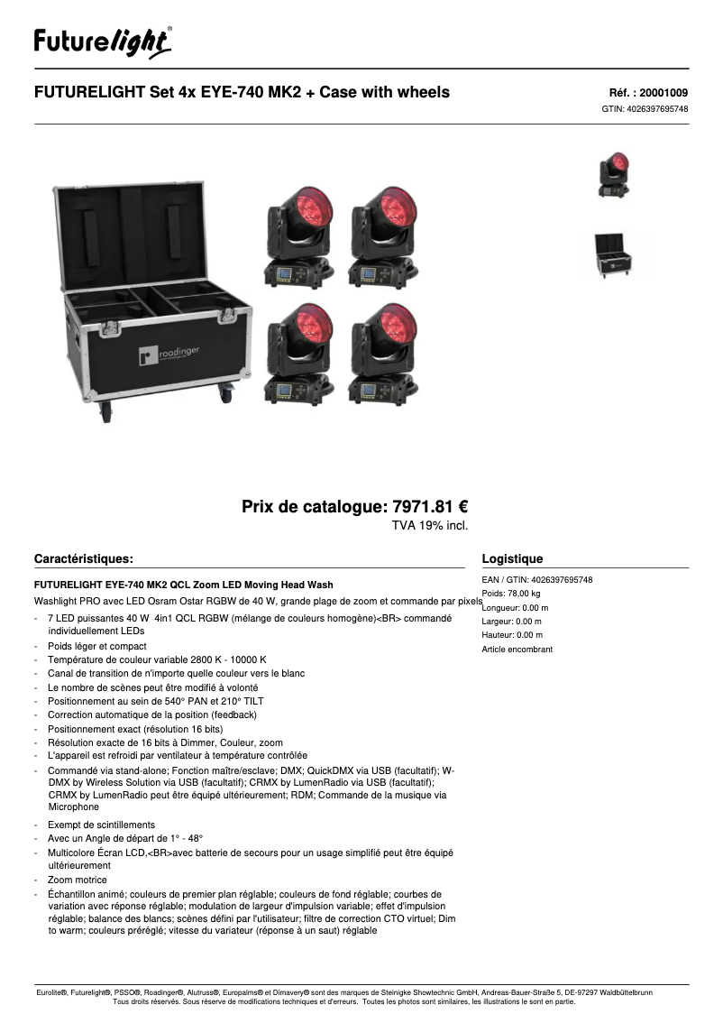 Página 1 del manual Ficha técnica Futurelight EYE-740 MK2