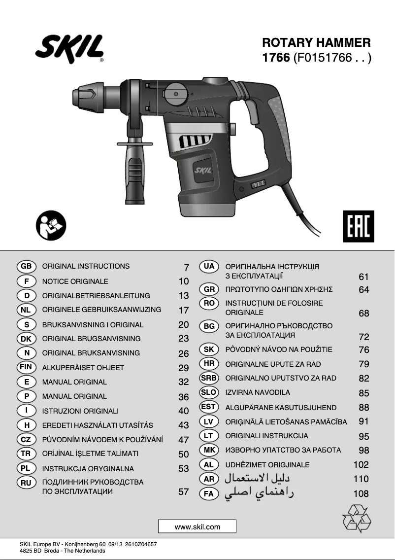 Page 1 de la notice Manuel utilisateur Skil 1766 AK