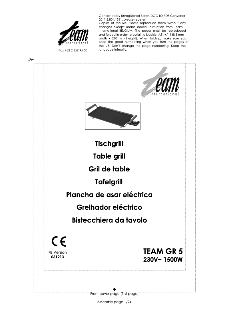 Page 1 de la notice Manuel utilisateur Team GR 5